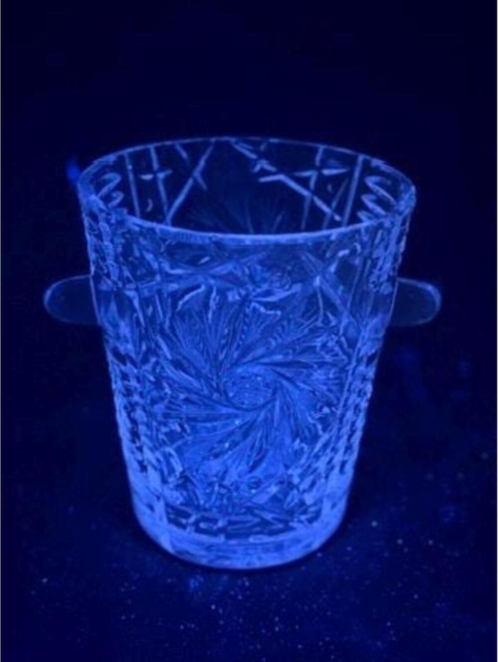Vintage Polonia 24% Lead Crystal Pinwheel Ice Bucket  UV Reactive Cerium (365nm)